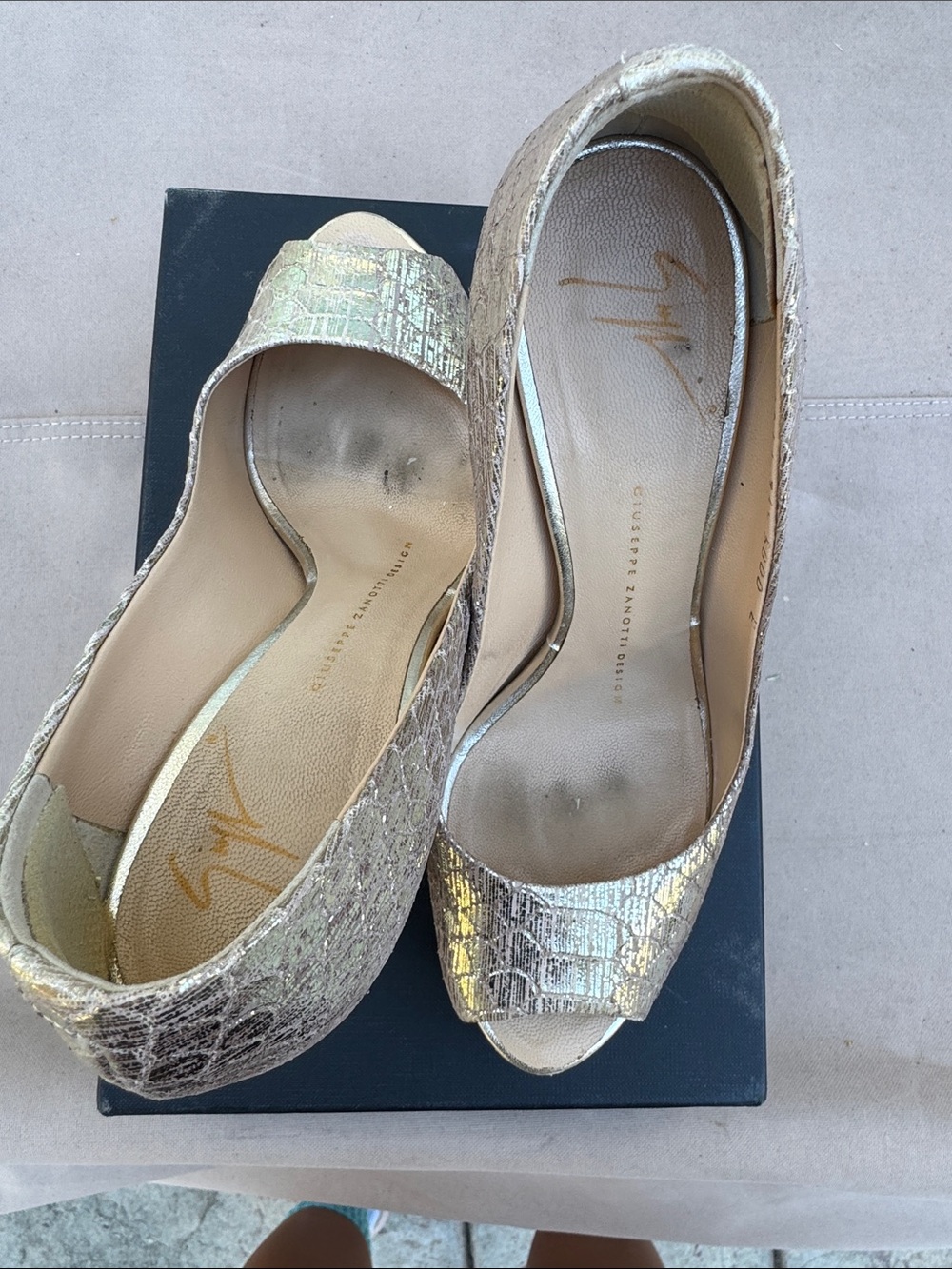 Giuseppe Zanotti Metallic Gold Peep-Toe Heels